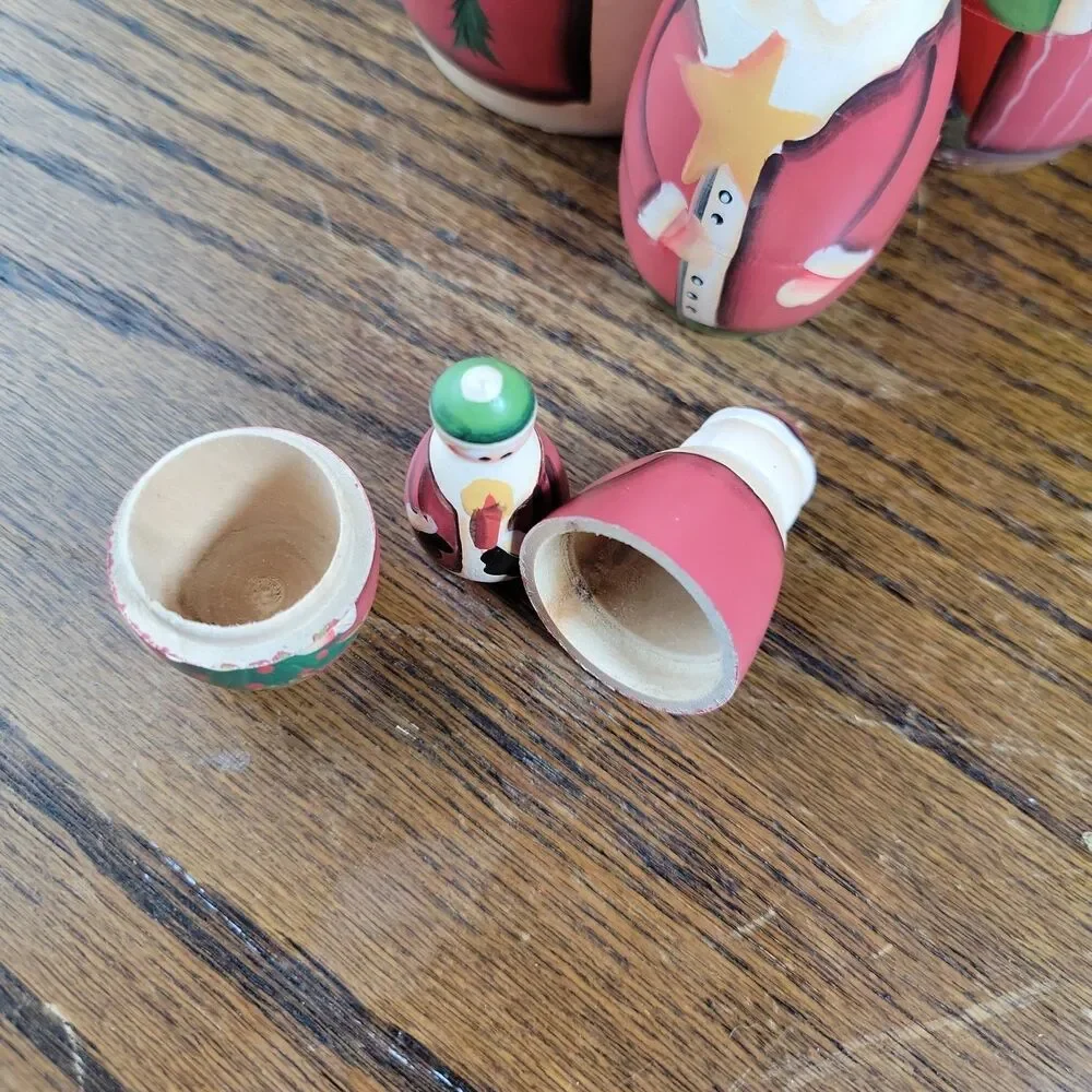 Vintage Hand Painted Santa Claus Matryoshka Nesting Dolls Set Of 5 Christmas